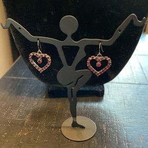 Red stone & silver colored sparkly red heart earrings